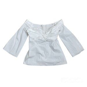 A.L.C. Auster Poplin Blouse Top Size 6 White Ruched Off Shoulder Bell Sleeves